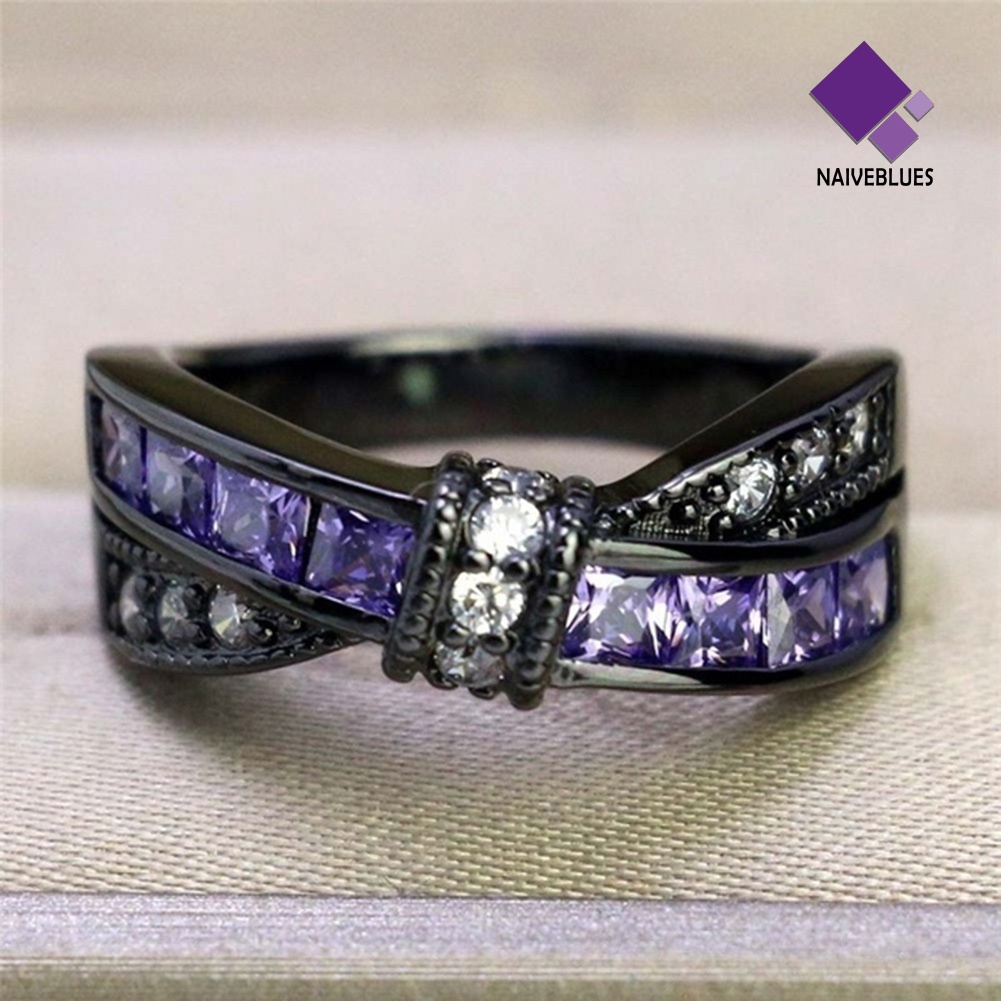 &lt; Naiveblues &gt; Fashion Wanita Faux Amethyst Hias Silang Ikatan Simpul Pertunangan Cincin Hadiah