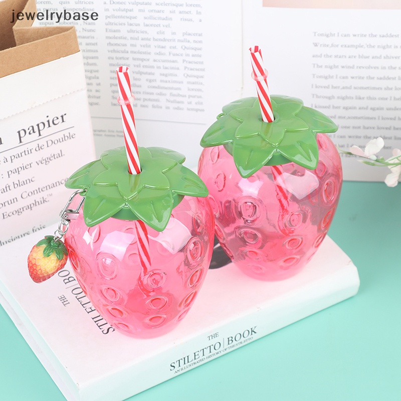 [jewelrybase] Musim Panas Kartun Strawberry Straw Cup Gelas Plastik Gadis Yang Indah Portabel Cangkir Air Butik