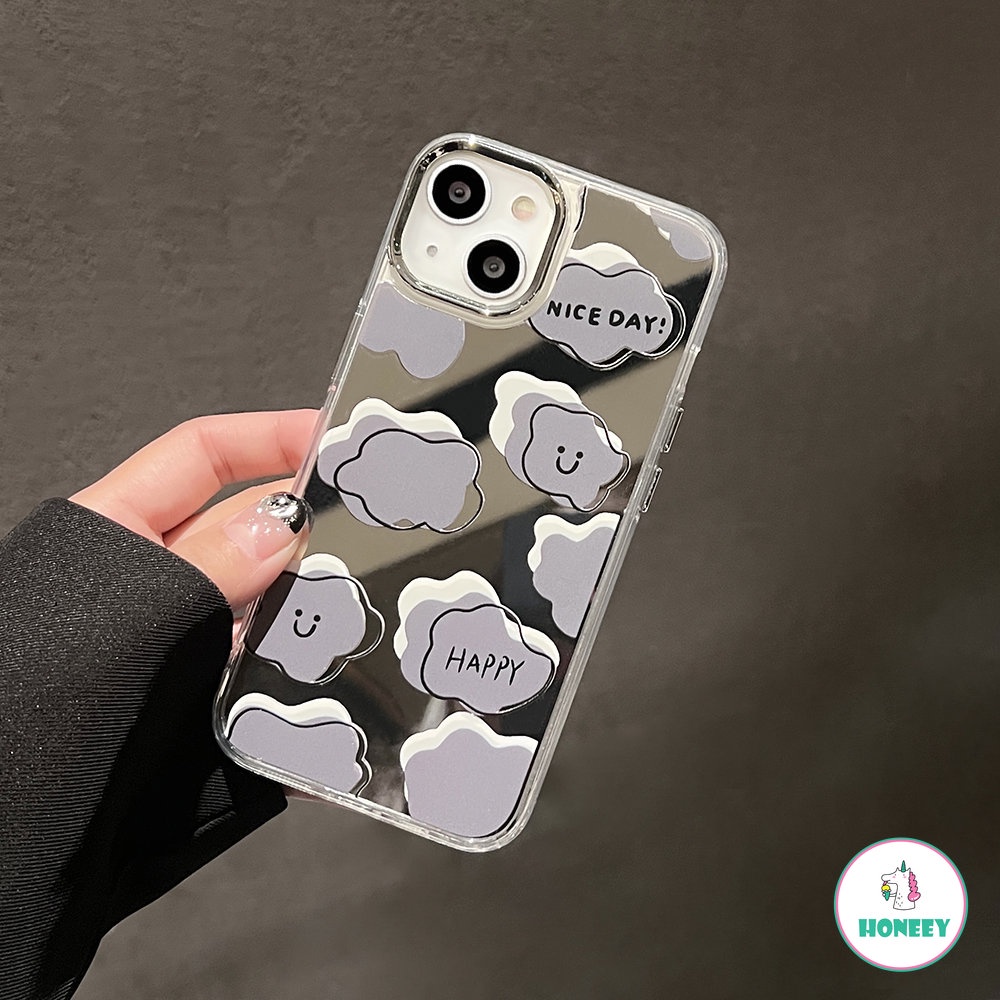 IPHONE Korea INS Cute Cloud Smile Phone Case Kompatibel Dengan Iphone13 12 14 11 Pro Max 14 12 Pro Fashion Cermin Shockproof Lembut Penutup Belakang