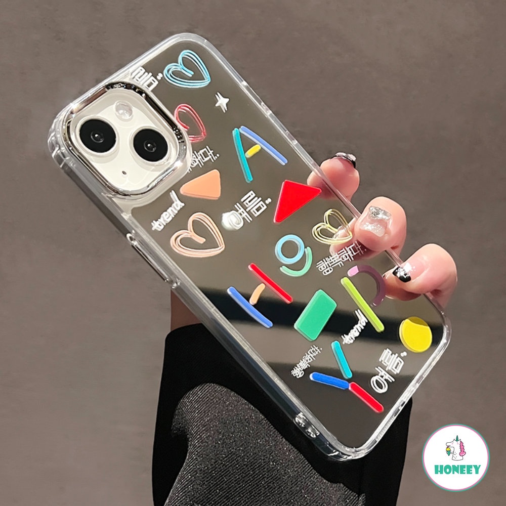 IPHONE Korea INS Imut Graffiti Phone Case Kompatibel Untuk Iphone14 11 12 13 Pro Max Kreatif Cinta Hati Make Up Cermin Penutup Belakang