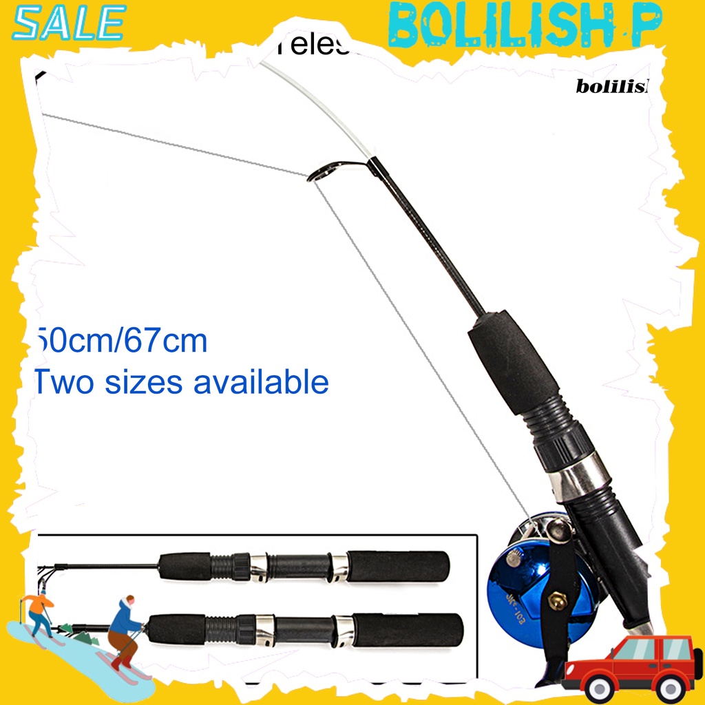 Bo-1 Set 50cm/67cm Winter Fishing Rod Dengan Reel Ultrashort Teleskopik Adjustable Ultralight Angling Serat Karbon Dua/Tiga Bagian Tiang Pancing Es Untuk Outdoor