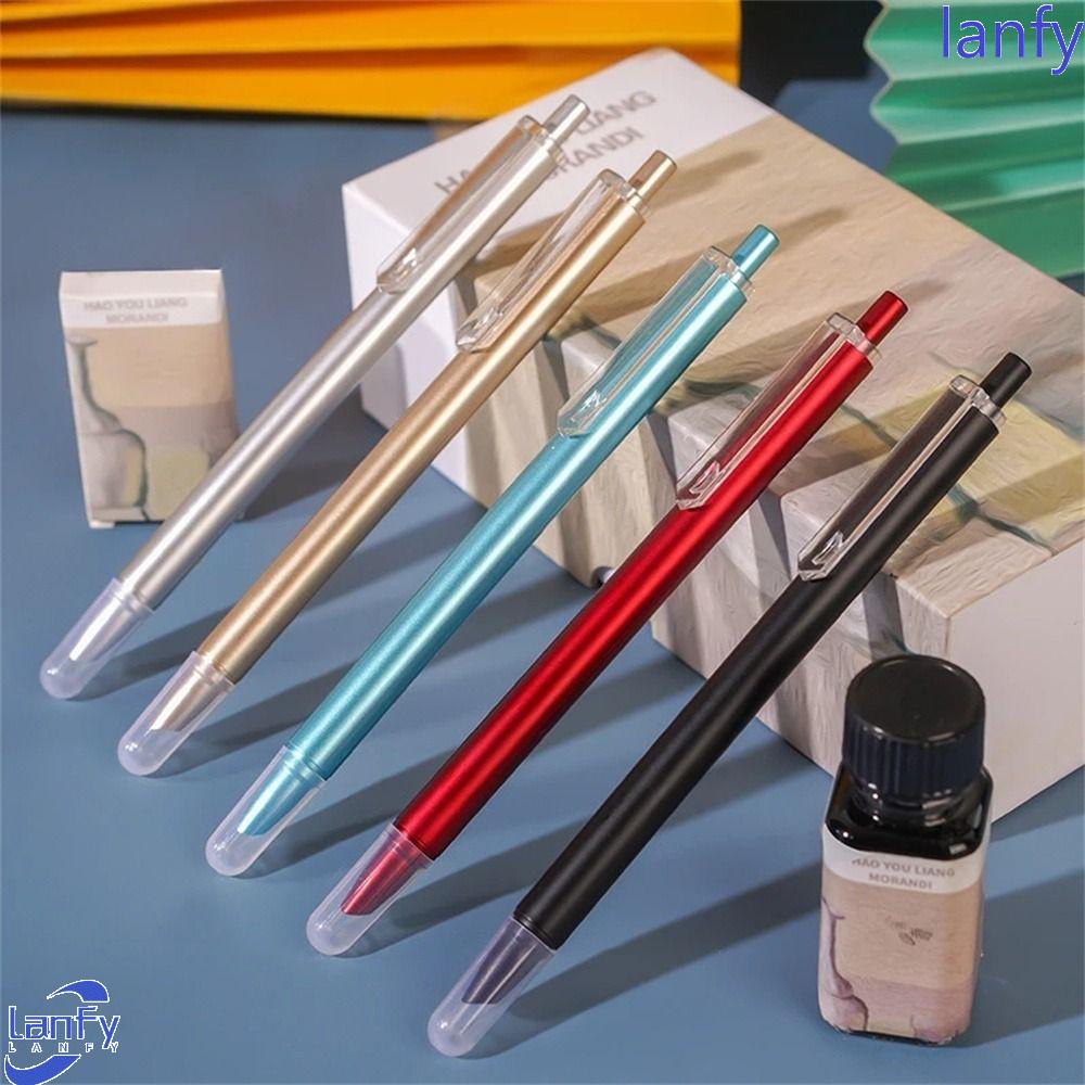 Lanfy Fountain Pen Kantor Perlengkapan Sekolah Logam 0.38mm Alat Tulis Siswa Ditarik Fountain Pen