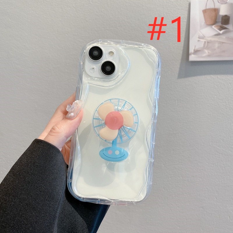 Kipas Angin Windmill Popsocket Gelombang Bening Soft Case HP iP iPhone X XS XR 11 12 13 14 Pro Max Woman Girl FTD Casing Apple