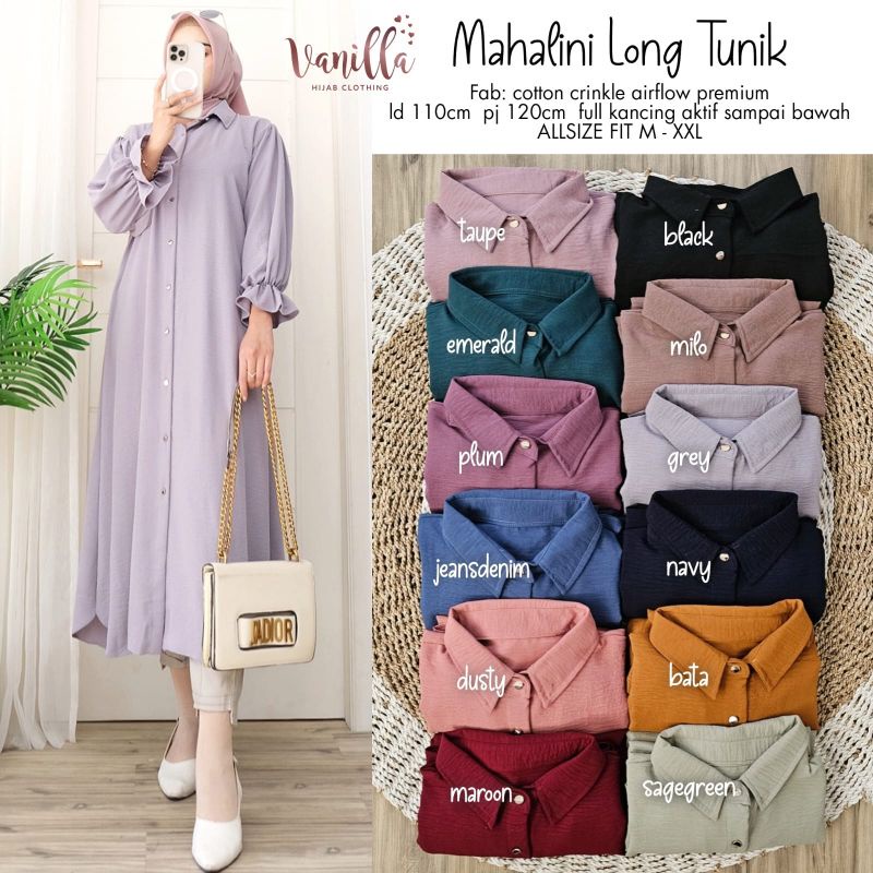 MAHALINI Long Tunik ORI VANILLA | Crinkle Airflow