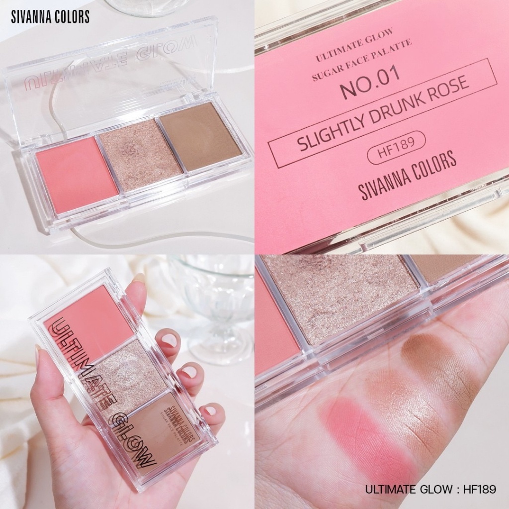 [PROMO] Sivanna Colors Ultimate Glow Sugar Face Palette | Blush On  Contour Highlighter 3 in 1 HF189 | BROWIT.ID