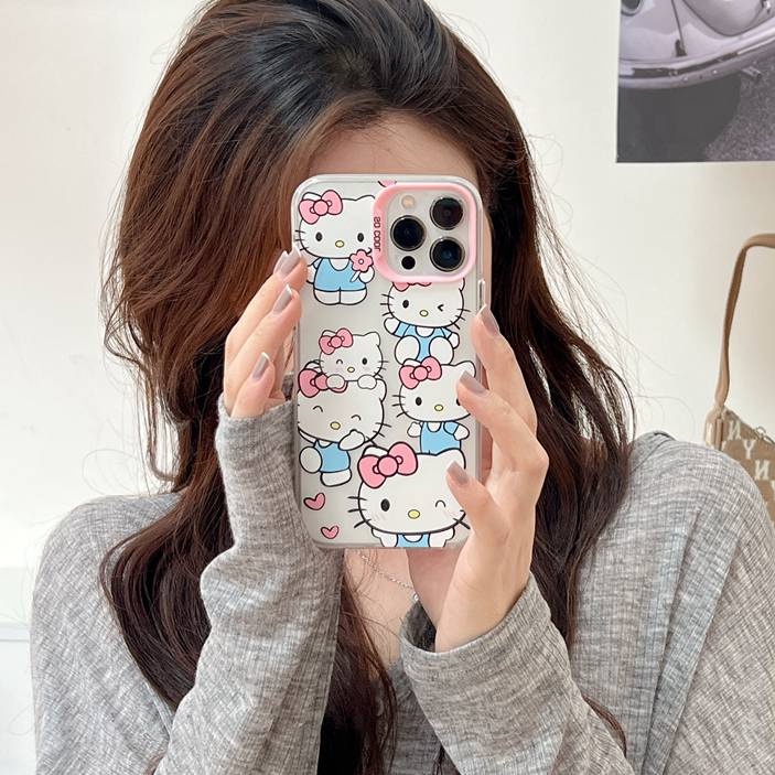 Lovely Hello Kitty &amp; Minnie Skin Feel Soft Case HP iP iPhone 12 13 14 Pro Max 11 Woman Girl FTD Casing Apple