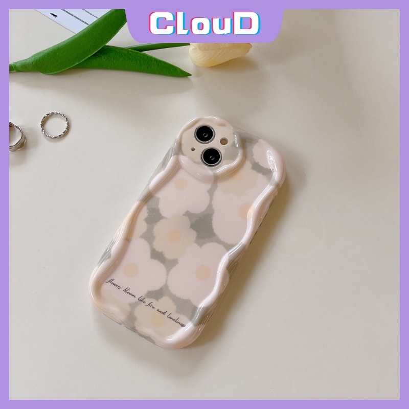 IPHONE Casing Bunga Tepi Melengkung Bergelombang Kreatif 3D Kompatibel Untuk Iphone11 14 12 13 Pro Max7 8 6s 6 Plus XR X XS Max SE 2020 Shockproof Glossy Spring Fresh Flowers Soft Cover