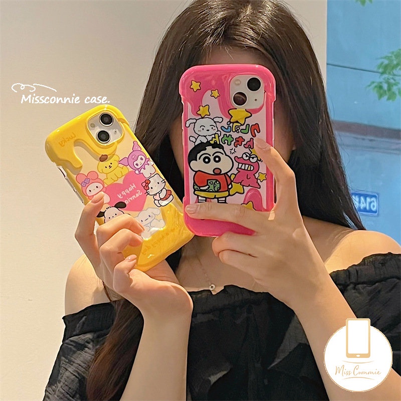 IPHONE Ins Ice Cream Phone Case Kompatibel Untuk Iphone11 12 13 14 Pro Max XR 7Plus X7 8 Plus XS Max SE 2020 Kartun Crayon Shin-chan Shockproof Soft TPU Cover