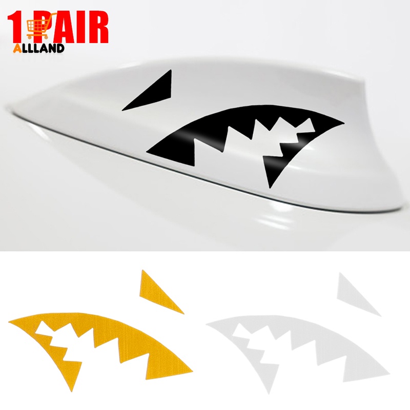 2pcs/set Kreatif Bentuk Mulut Hiu Mobil Antena Stiker/Otomotif Keren Styling PET Reflektif Aplikasi/DIY Kepribadian Kendaraan Dekoratif Decal