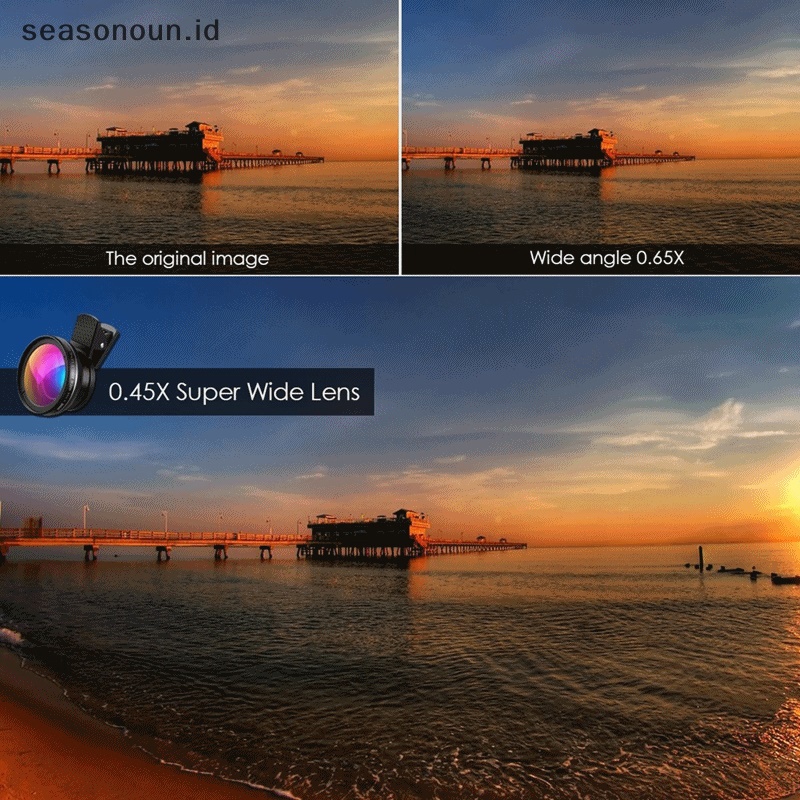 Seasonoun 2in1 Lensa 0.45X Wide Angle+Lensa Macro 12.5X Lensa Kamera Hp HD Profesional.