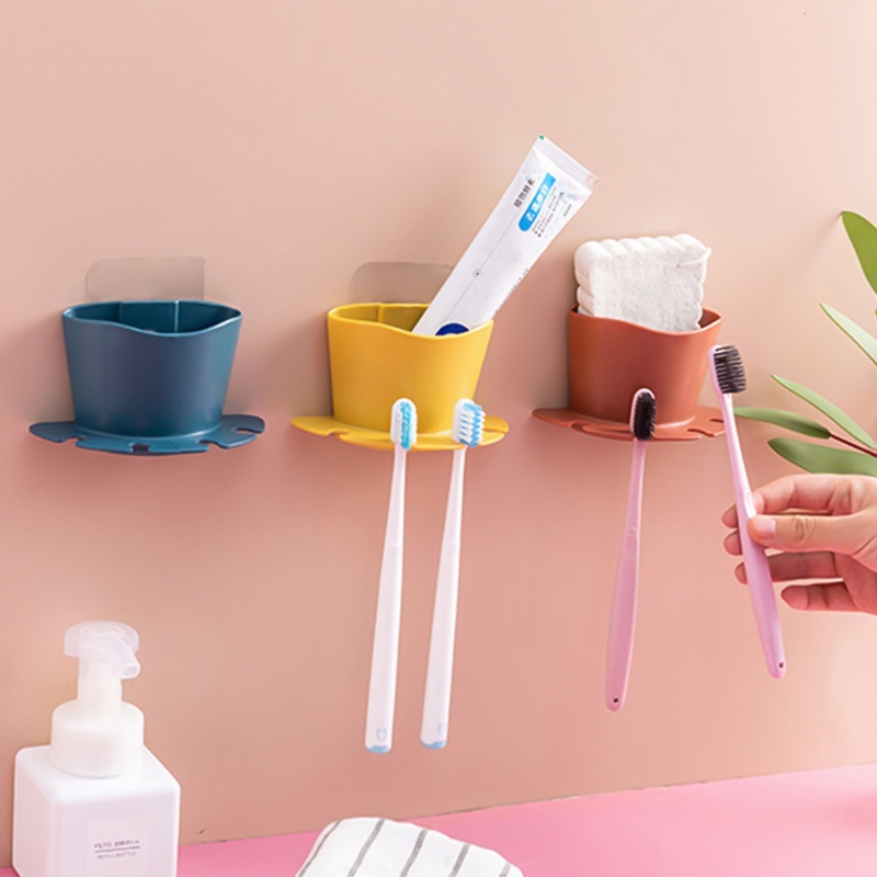 Kotak Penempatan Pembersih Wajah Pasta Gigi Tempel Dinding Toothbrush Razor Holder Four-slot Barang Kecil Rak Gantung Tahan Air Kamar Mandi Dapur Tempat Penyimpanan