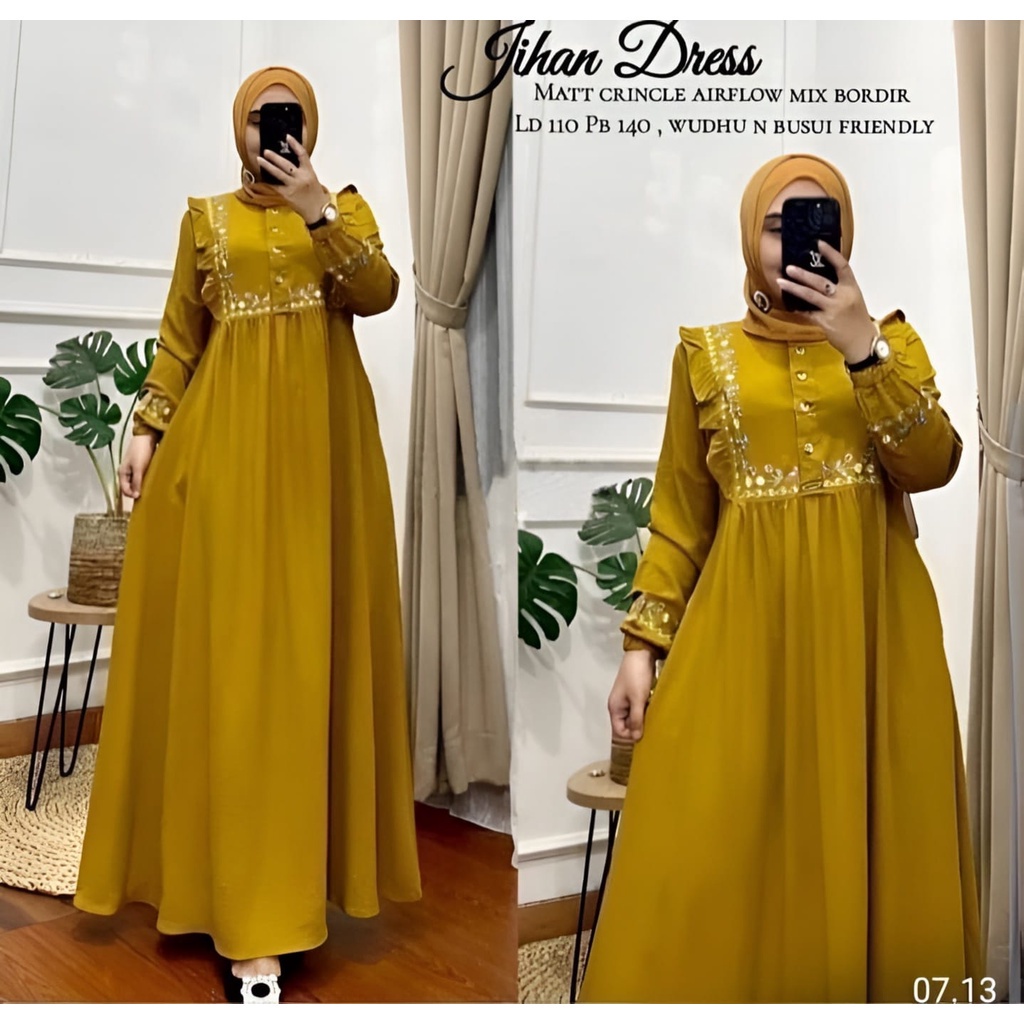 GAMIS STORE - Jihan Maxy Gamis Muslim Wanita Matt Cringkle Airflow Polos Basic Fit To XL Besar Premium l Dress Busui