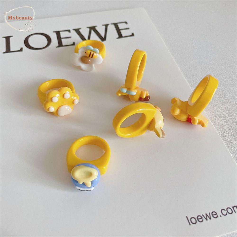 Mxbeauty Wanita Winnie Cincin Kartun Halus Dapat Disesuaikan Trendi Bunga Lebah Beruang Paw Resin The Pooh Gaya Korea Ring