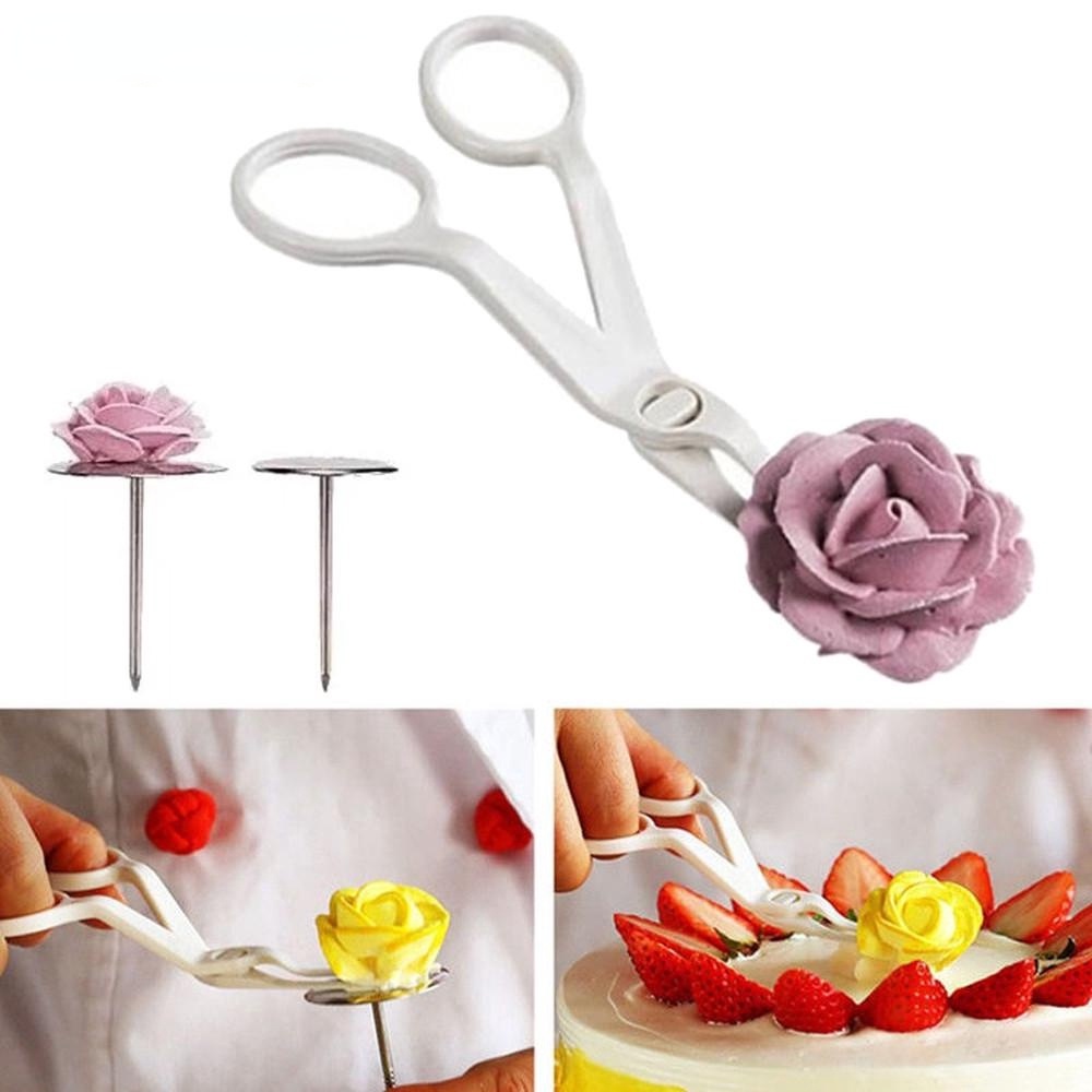 3pcs/set Kue Piping Bunga Gunting Stainless Steel Icing Cream Transfer Tray Kuku Alat Fondant Dekorasi Kue Bunga Pengangkat Dapur DIY Baking Pastry Gadget