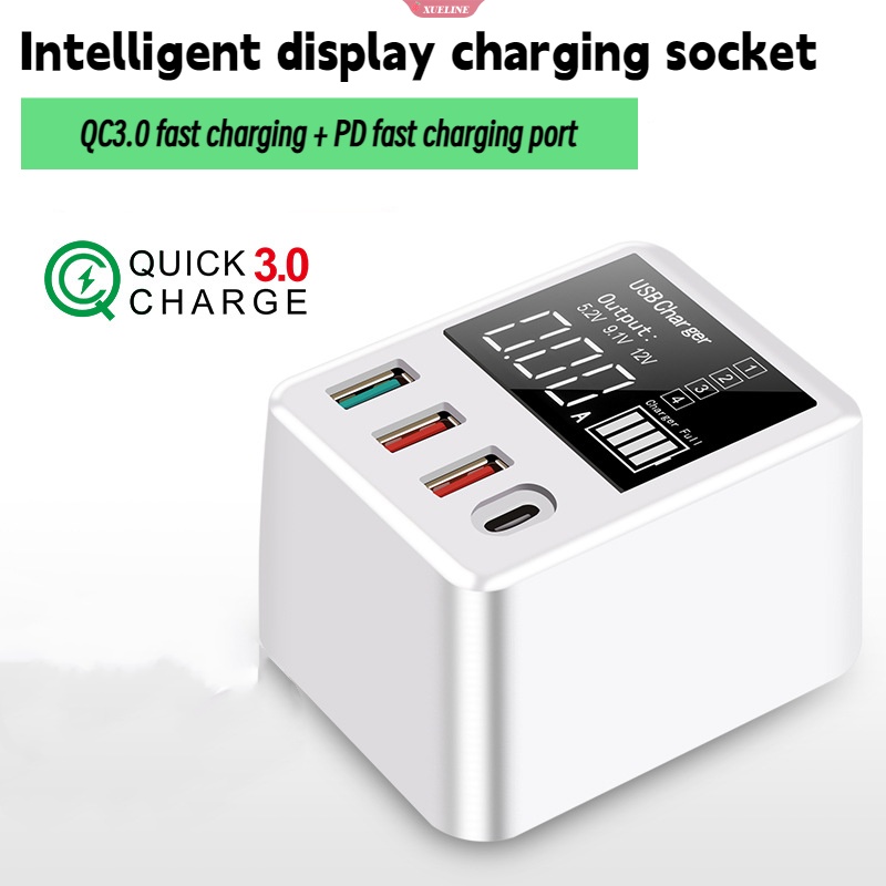 Wlx Display screen Quick Charge QC3.0/PD20W Adaptor USB Charger Smart 4port Desktop Charger Handphone Travel Charger PD [WOW]