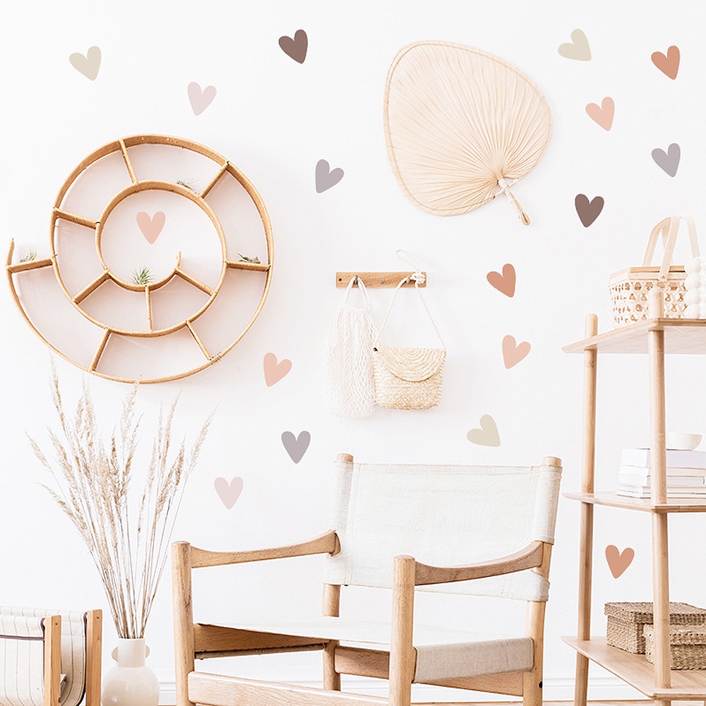 3per6lembar Trendi Gaya Boho Stiker Dinding Kreatif Hangat DIY Dekorasi PVC Perekat Diri Wallpaper Tahan Air Cinta Bentuk Hati Dinding Stiker Untuk Kamar Anak Kamar Tidur Nursery Decals