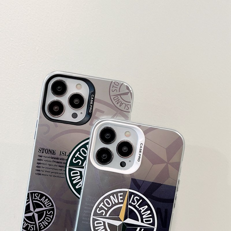 Fashion Silver Stone Island Soft Case HP iP iPhone 14 13 12 Pro Max 11 Matte FTD Casing Apple