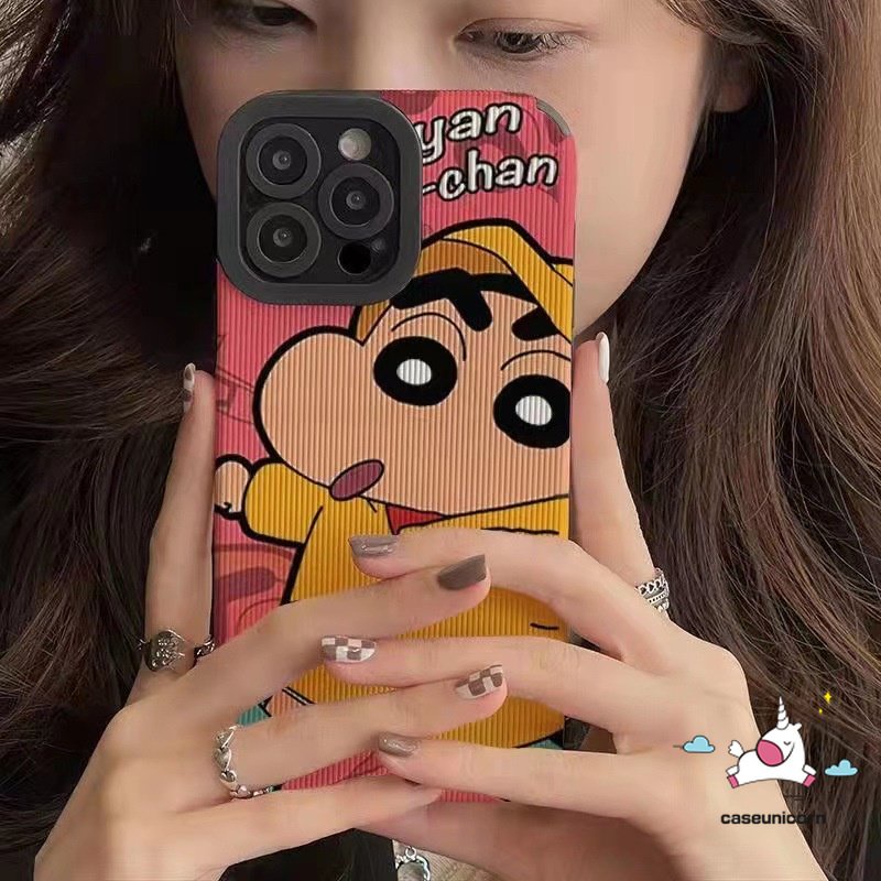 IPHONE Cute Crayon Shin-chan Kartun Stitch Phone Case Kompatibel Untuk Iphone11 14 12 13 Pro XR 7 8 Plus MAX X XS MAX Shockproof Tekstur Kulit Mewah Lembut Tpu Silicon Cover