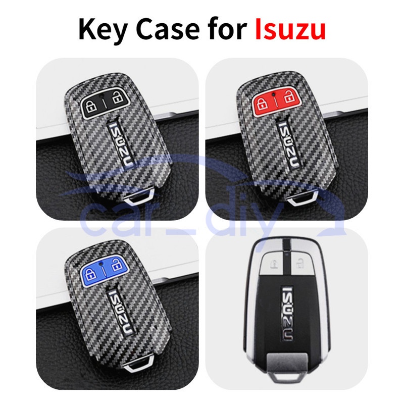 Carbon Fiber ABS Key Case Penutup Remote Mobil Silikon Dengan Gantungan Kunci Untuk Isuzu MUX MU-X D-MAX Pelindung Shell Holder