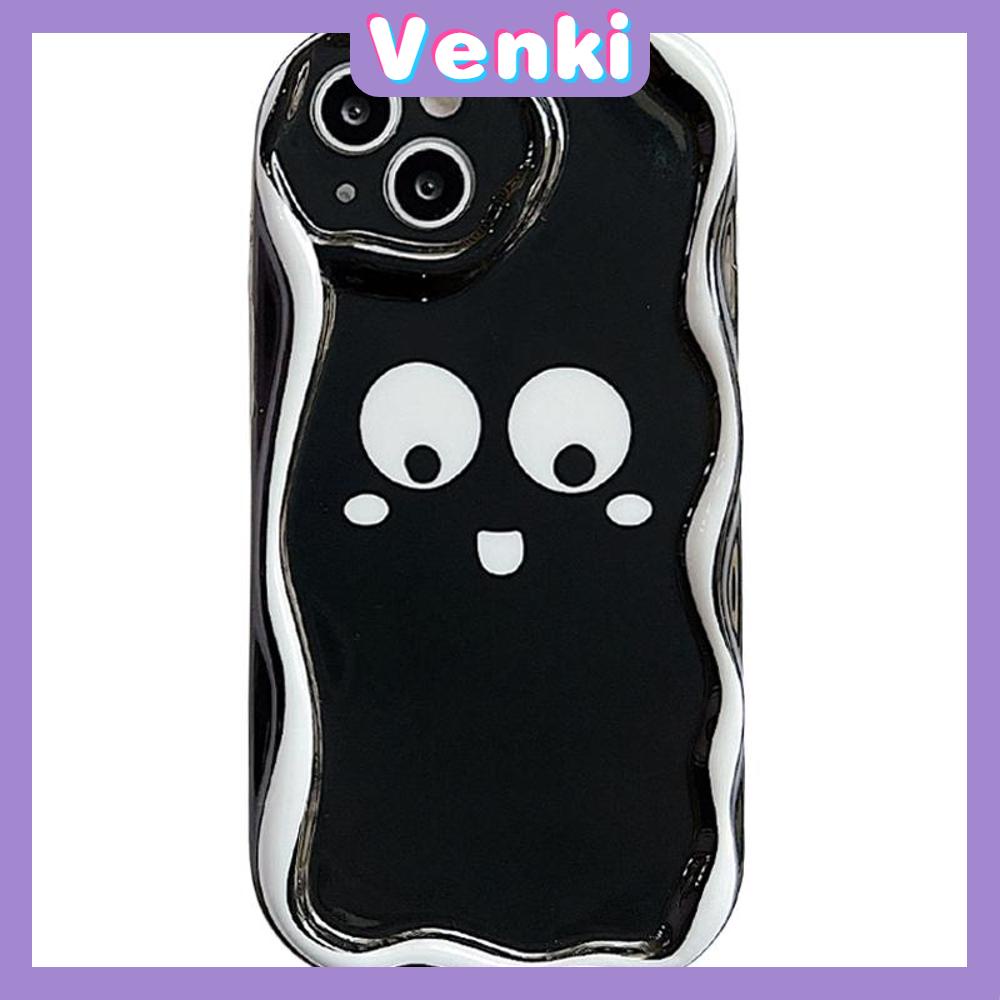 VENKI - For iPhone 11 Phone Case Curved Edge Wave Case Glossy Black TPU Airbag Shockproof Camera Case Cute Funny Face Compatible with iPhone 14 13 Pro max 12 Pro Max xr xs max 7 8