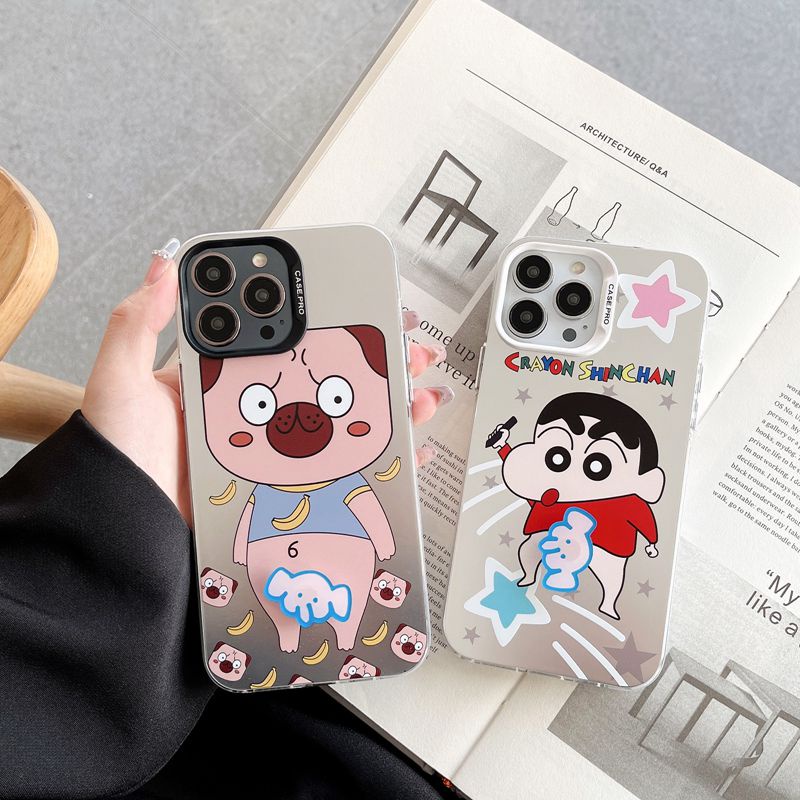 Rotating Accessory Crayon Shin-chan Soft Case HP iP iPhone 14 13 12 Pro Max 11 Matte Silver FTD Casing Apple