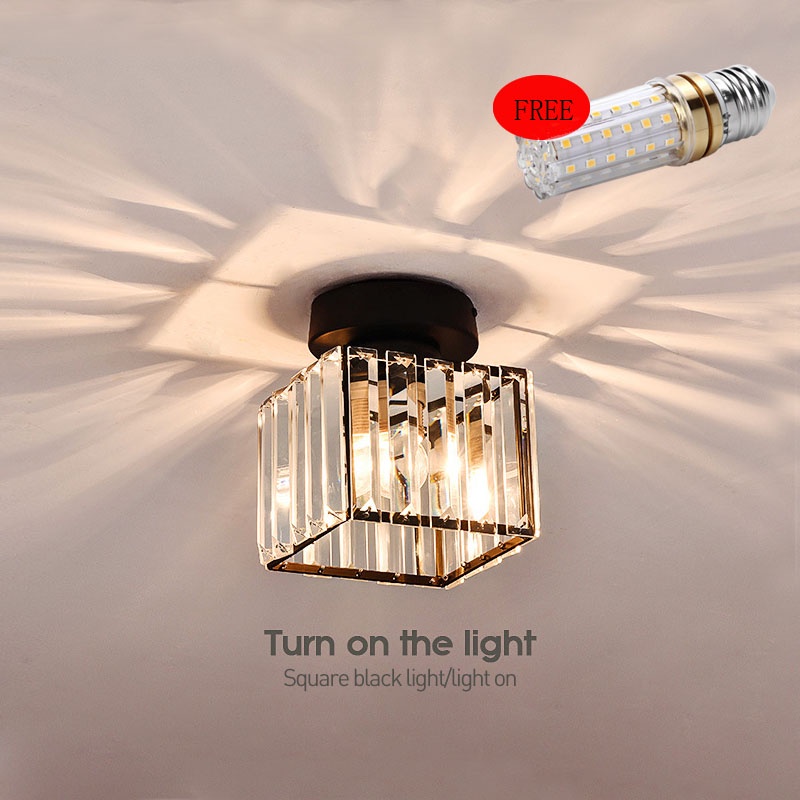 Lampu Kristal Plafon Rumah Warm Light Lampu Ceiling Kristal Kotak Modern Crystal Round Ceiling Lamp Untuk Tangga / Ruang Tamu / Teras / Koridor / Minibar YUR Free 5w Bulb