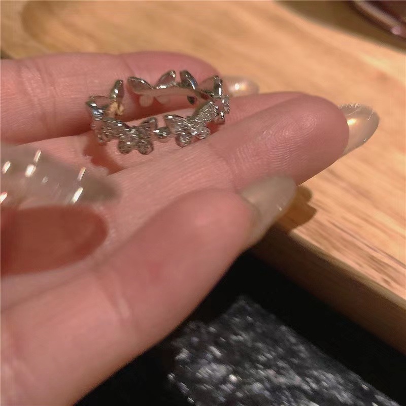 Mode Baru Kupu-Kupu Cincin Shiny Cubic Zirconia Daun Geometris Adjustable Jari Cincin Gadis Minimalis Mungil Perhiasan Hadiah