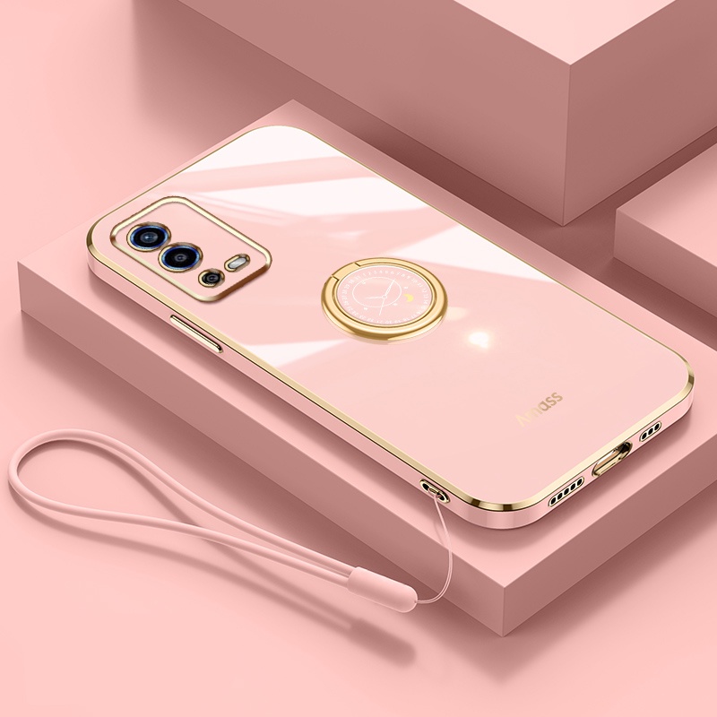 Andyh Casing Ponsel Silikon Ultra Tipis Untuk OPPO A55 4G Deluxe Fall Protection Gold Band Dengan Cincin Jam Dan Lanyard Gratis