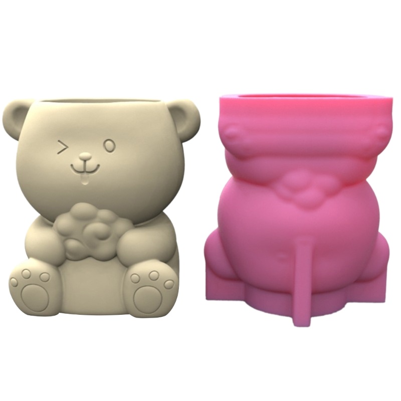 Siy Pot Bunga Cetakan Silikon Succulent Planter Little Bear Pot Bunga Concrete Mold