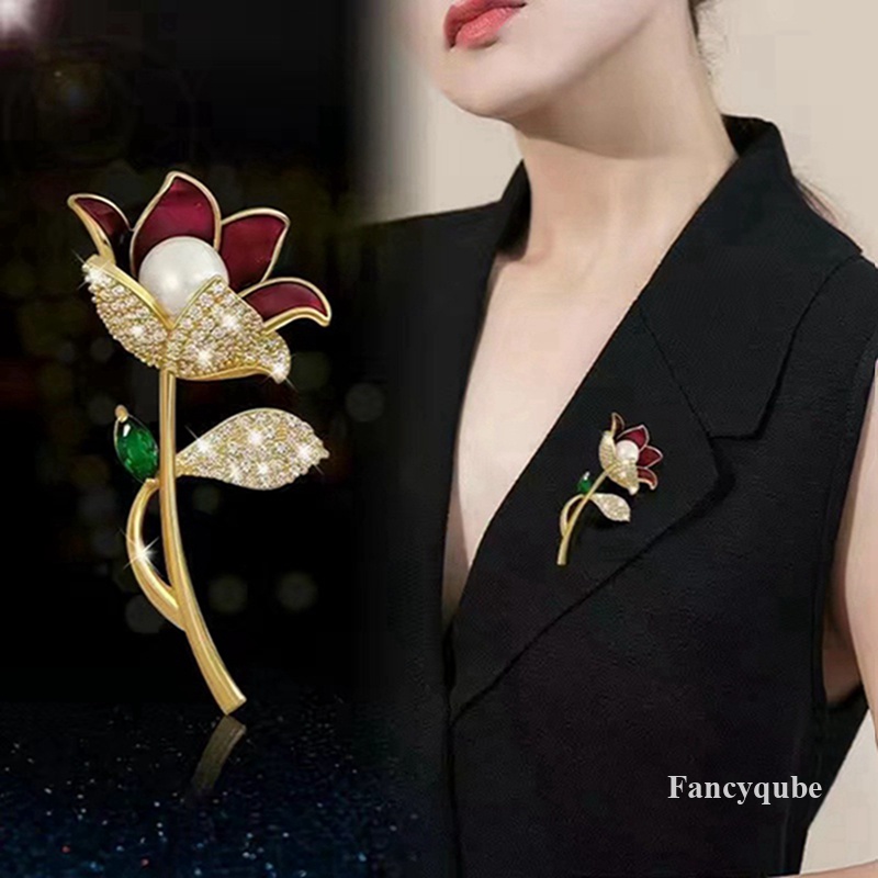 Bros Mawar Tulip Untuk Wanita Desain Bagus Elegan Korsase Fashion Brooch Pin Dress Mewah Zirkon Perhiasan Aksesoris Hadiah Pesta