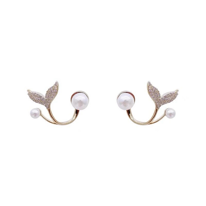 Korea Fashion Fishtail Stud Earrings Untuk Wanita Perhiasan Trendi Simulasi Mutiara Kupu-Kupu Anting Tindik Aksesoris