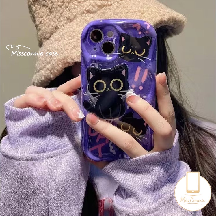 Casing Kucing Lucu Kartun Untuk Realme C55 C25Y C53 C35 C17 C20A 7i 5i 6i 9i 5 5s C33 C12 C21Y C3 C30 C25s C11 C25 C20 C31 C15 C21 Casing Tepi Melengkung Bergelombang 3D Lembut Dengan Holder Bracket Kucing