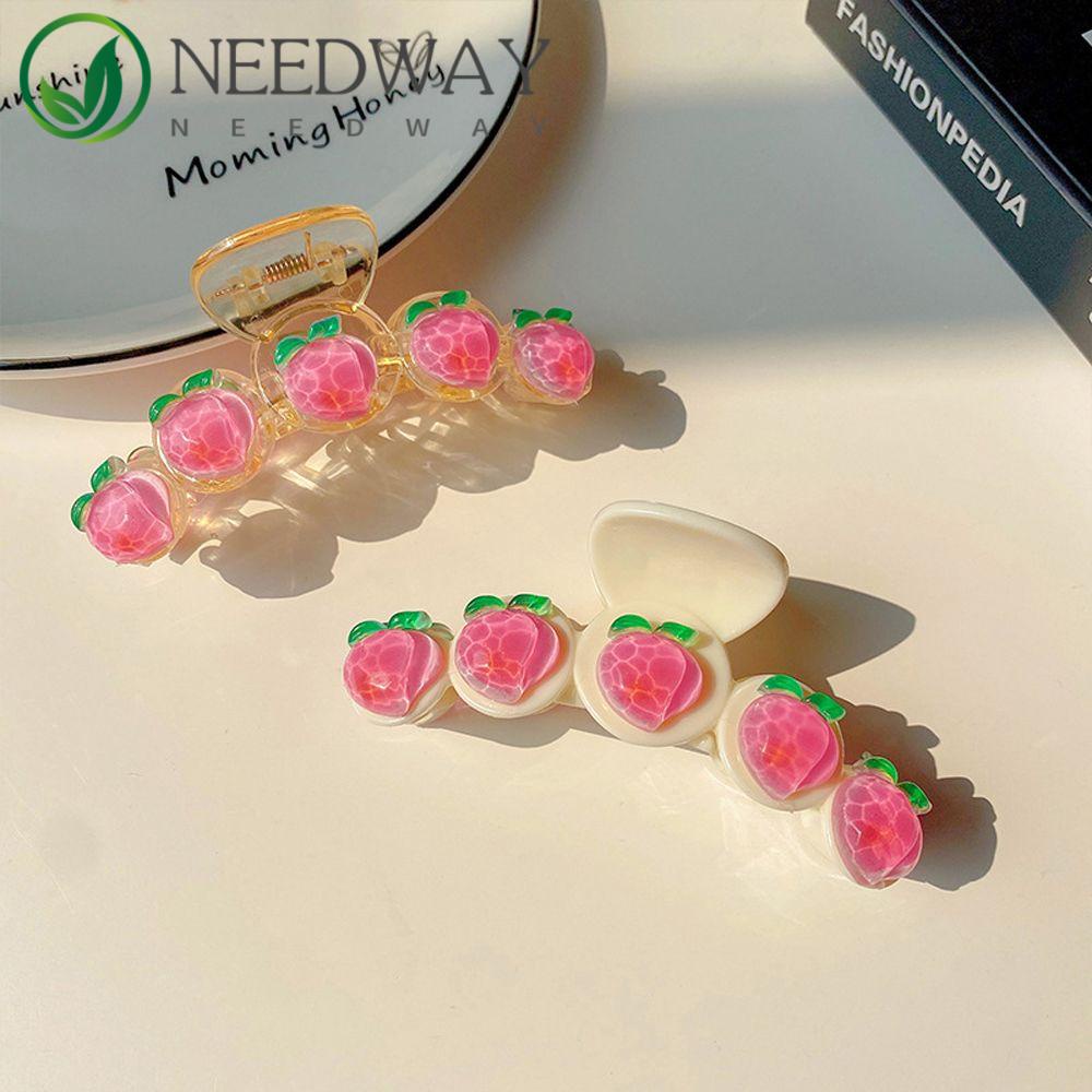 Needway   Wanita Hair Claw Trendy Elegan Pink Peach Musim Panas Kawaii Rambut Jepang Crab Clip