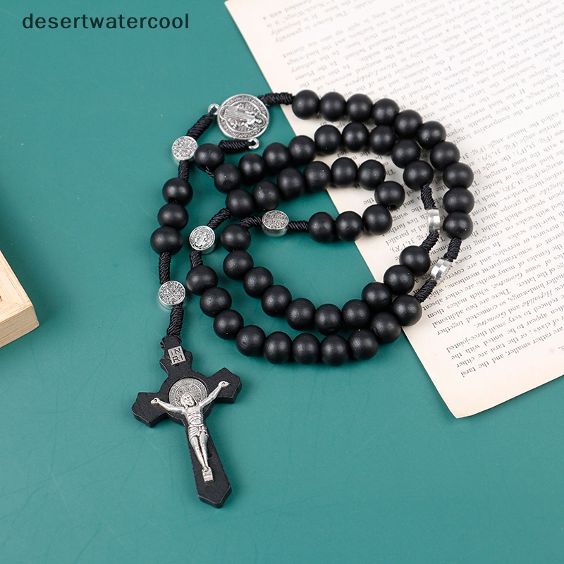 Deid Liontin Rosario Salib Hitam Religi Yesus Saint Manik Kalung Martijn