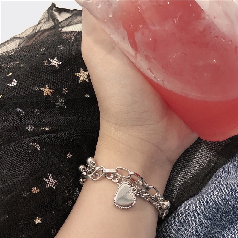 Korea Korea ins Double-Layer Peach Heart Bracelet Retro Istana Gaya Gadis Hati Gaya Keren Cinta Berkelas Tangan