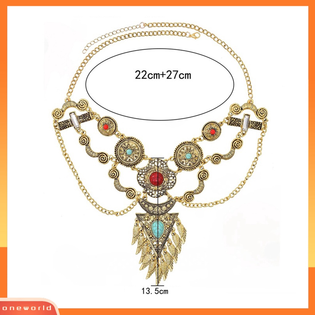 [ONE] Ladies Necklace Berlebihan Vintage Multi-layer Handmade Adjustable Dress Up Cantik Gaya Etnik Vintage Ukiran Kalung Pesta Perhiasan