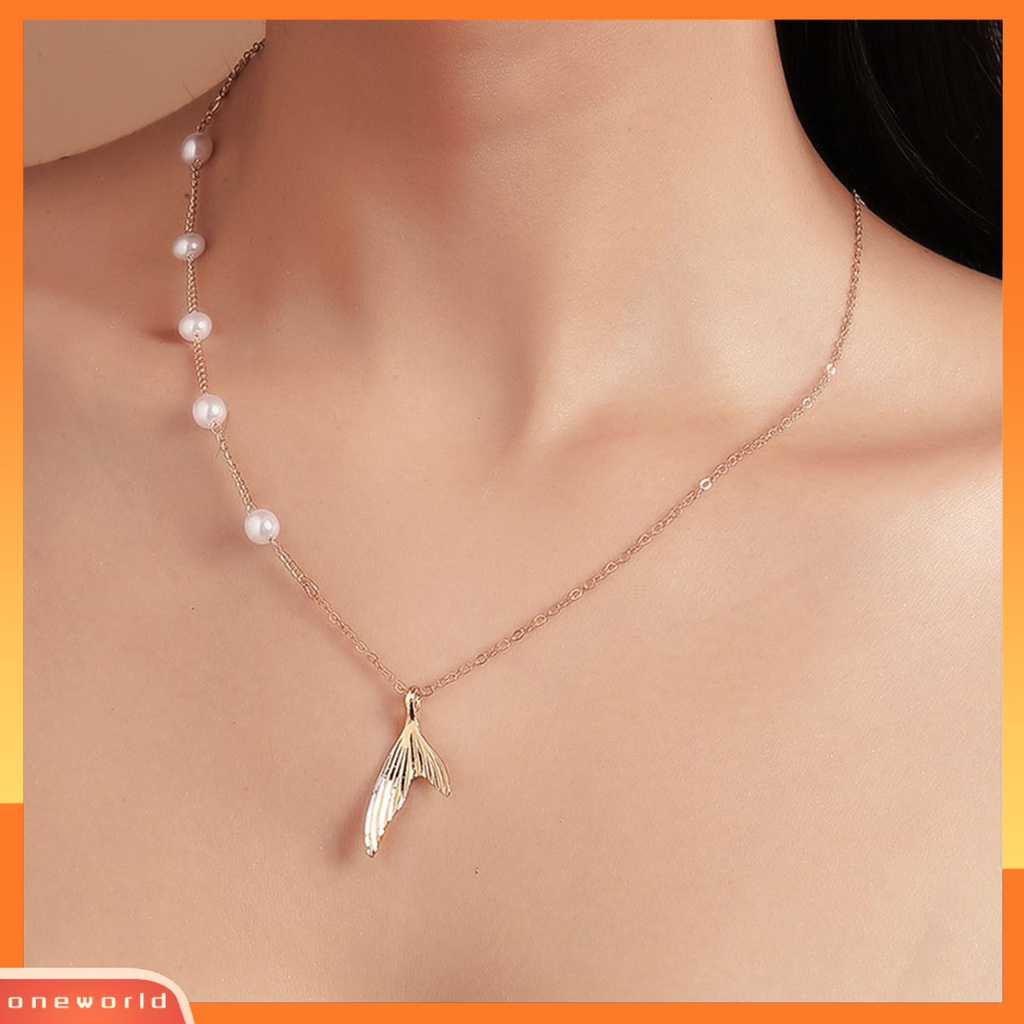 [ONE] Rantai Klavikula Mutiara Imitasi Portable Wanita Gaya Baroque Bentuk Fishtail Nyaman Elegan Wanita Kalung Untuk Pernikahan