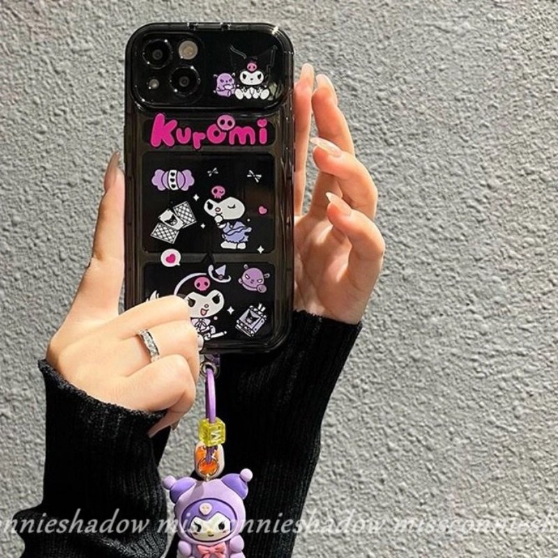 Kartun Kuromi Soft Case Untuk Oppo A57 A77 A77s A5s A15 A9 A5 A12 A7 A31 A33 2020 A11 A3s A53 A35 A15s A12E A11K Kreatif Flip Make Up Mirror Case Dengan Gelang Boneka 3D Lucu