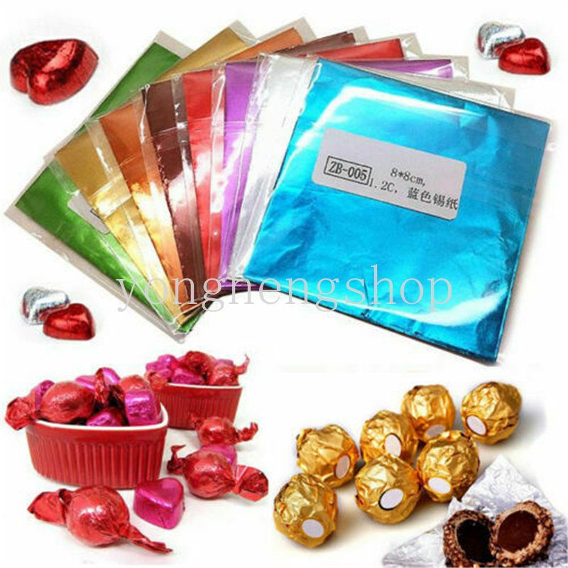 100 Pcs/set Persegi Foil Kertas Manis Permen Pembungkus Kue Kering DIY Permen Kertas Bungkus Coklat Pesta Pernikahan Supply Hadiah Kemasan Kerajinan