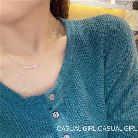 T Classy Style!Kalung Mutiara Tertutup Emas 14k Manik-Manik Shell Air Tawar Liontin Mutiara Elegan Sederhana Retro High-End