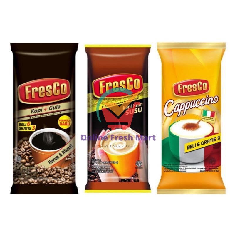 

FresCo Kopi Gula dan cream susu Cappuccino sachet instan - Online Fresh Mart Denpasar