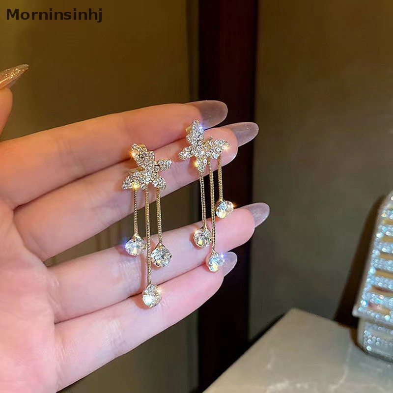 Mornin Korea Berlian Imitasi Mengkilap Mutiara Rumbai Drop Anting Untuk Wanita Elegan Imitasi Pearl Ikatan Simpul CZ Gantung Anting Perhiasan Pernikahan id