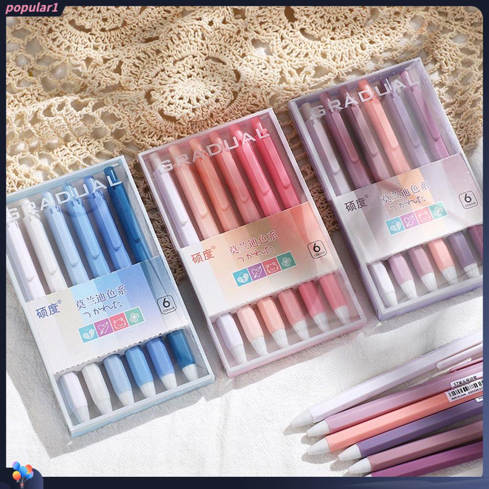 Populer 6Pcs/Set Gel Pulpen Morandi Warna Kreatif Alat Tulis Dengan Klip ST Nib 0.5mm Alat Tulis Tinta Hitam Pena Tanda Tangan