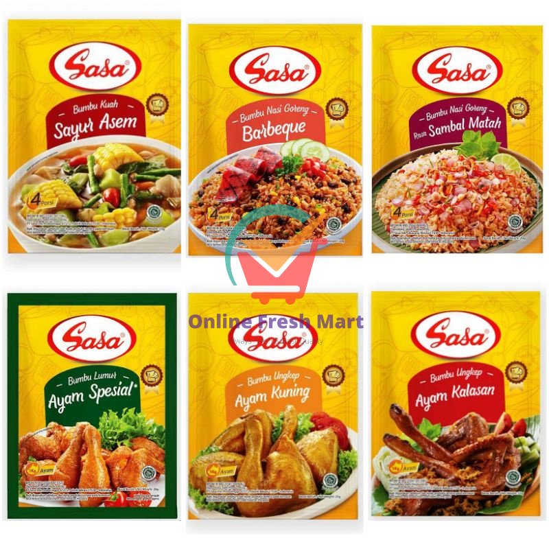 

Sasa Aneka Bumbu dapur instant Nasi Goreng Matah bbq Ungkep Ayam Kalasan kuning Lumur ayam spesial sayur asem - Online Fresh Mart Denpasar