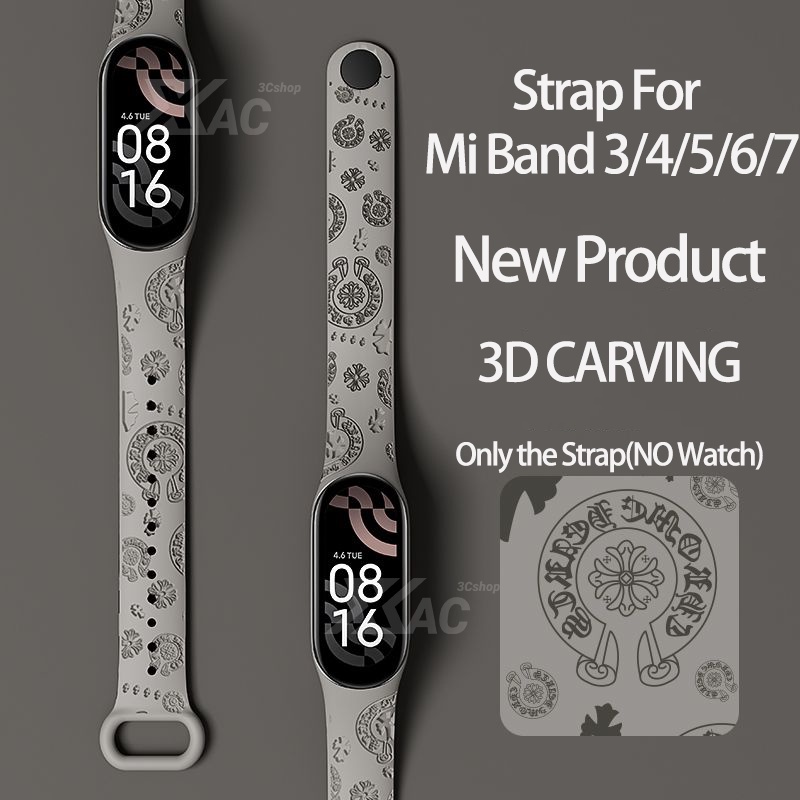 3D Laser Embossed Strap for Mi Band 7 6 5 4 3 Bracelet Xiaomi Mi Band 5 4 Strap Silicone Sport Watchband for Wristband 7 6 3 Replacement Wristband