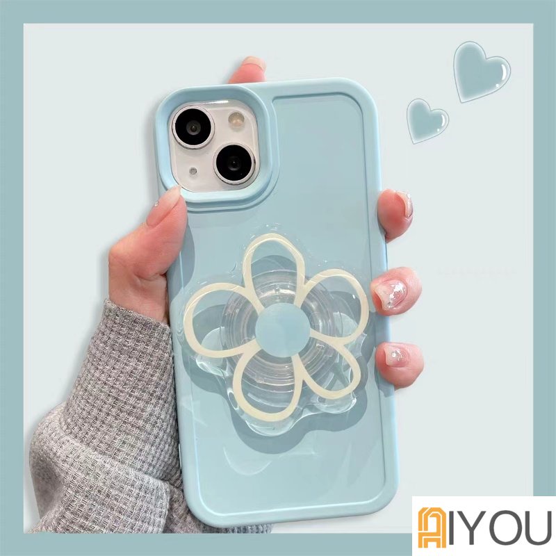 Permen Warna Soft Flower Airbag Stand Holder Case Phone Case Kompatibel Untuk iPhone14 11 12 13 Pro Max Halus Slim Fit Tahan Goncangan Lembut TPU Penutup Belakang