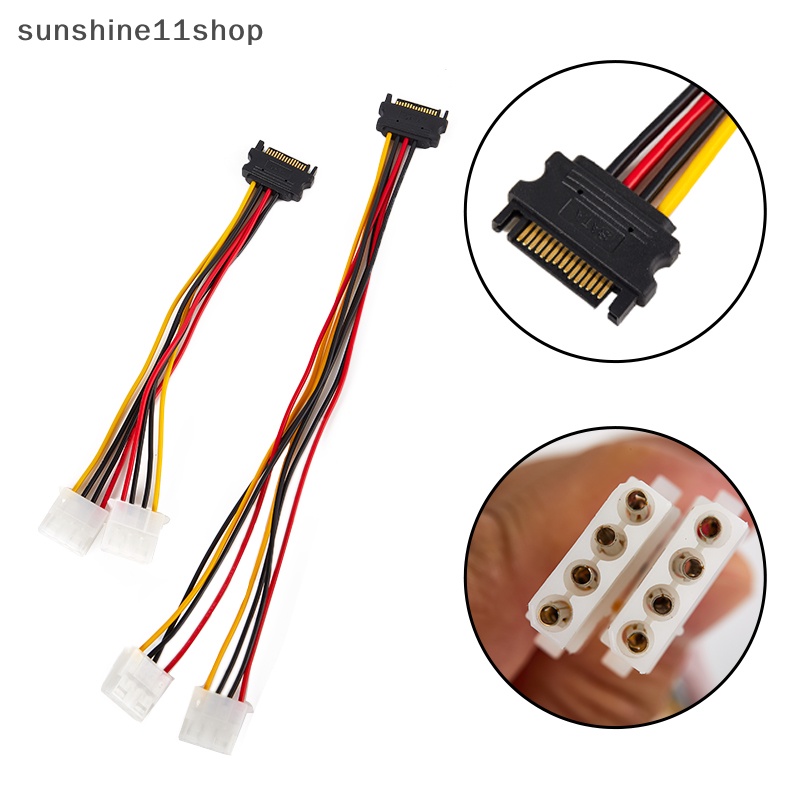 Sho 20 /30cm Kabel Ekstensi Power SATA 4pin Male To Molex IDE Dual Big 4pin Female Cable Adapter Untuk HDD Hardisk Kawat Aksesoris N