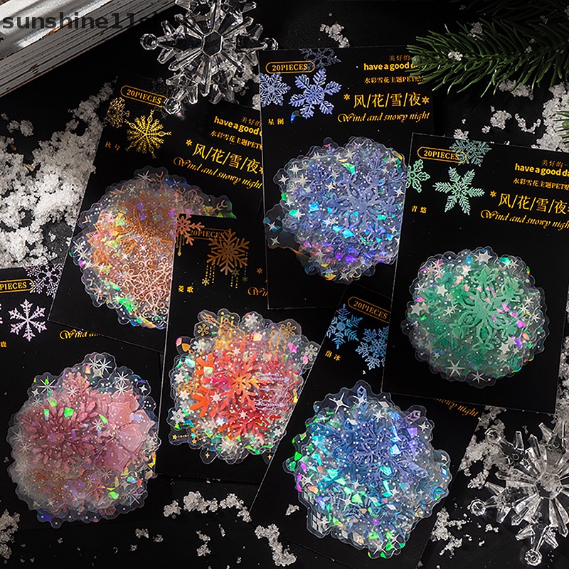 Sho 1Set 6gaya Stiker PET Snowflake Cantik Tema Kreatif Akun Tangan DIY Bahan Bling Dekorasi Alat Tulis Stiker N