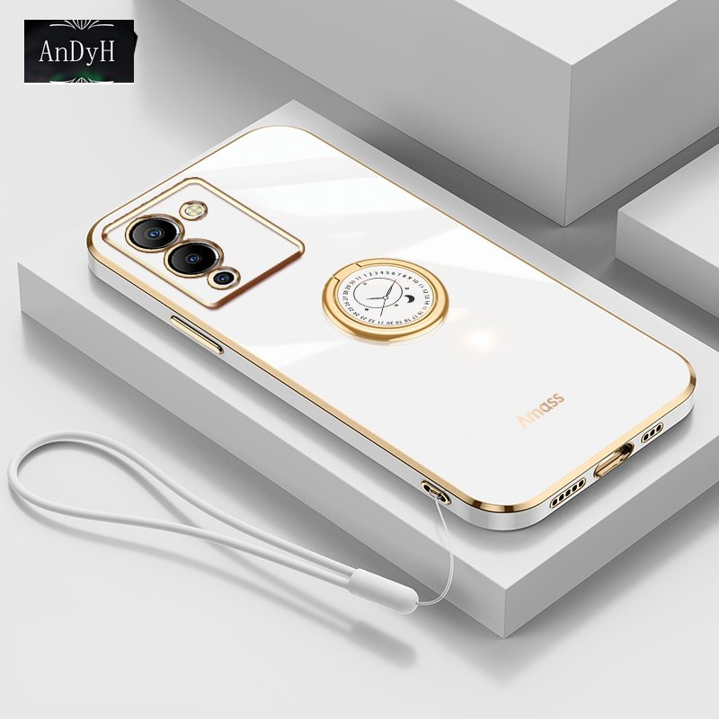 Andyh Casing Ponsel Silikon Ultra Tipis Untuk Infinix Note12 G96 X670 Deluxe Fall Protection Gold Band Dengan Cincin Jam Dan Lanyard Gratis