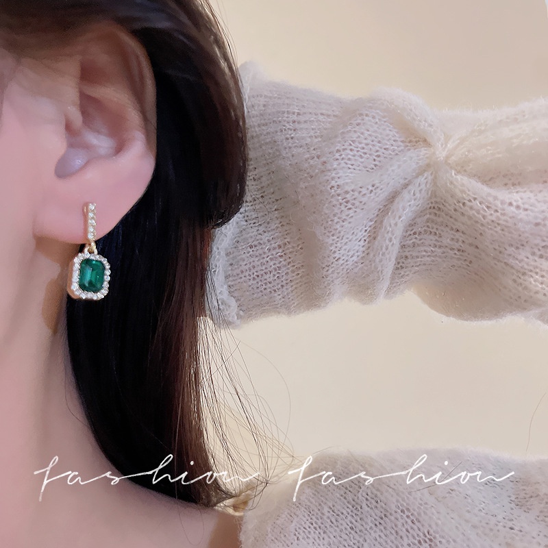 925 Perak Jarum Berlian Emerald Zircon Stud Earrings Fashion Desain Anting Aksesoris Wanita Hadiah